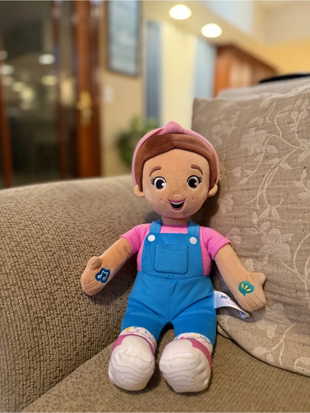 Plush Doll in Pink & Blue Overalls - Kids Toy